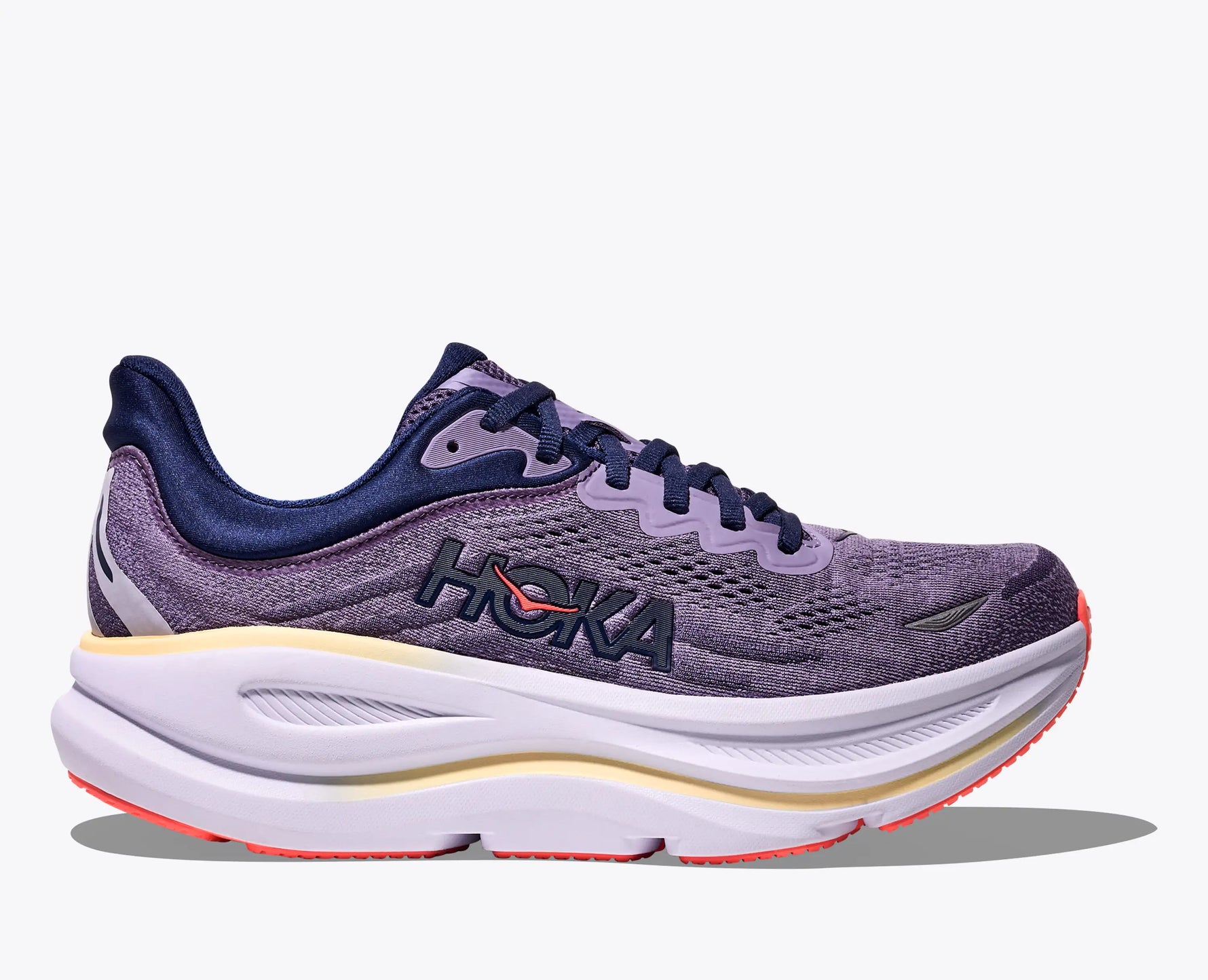 Hoka Bondi 9 women's running shoe in varsity navy and nautical dusk colorway