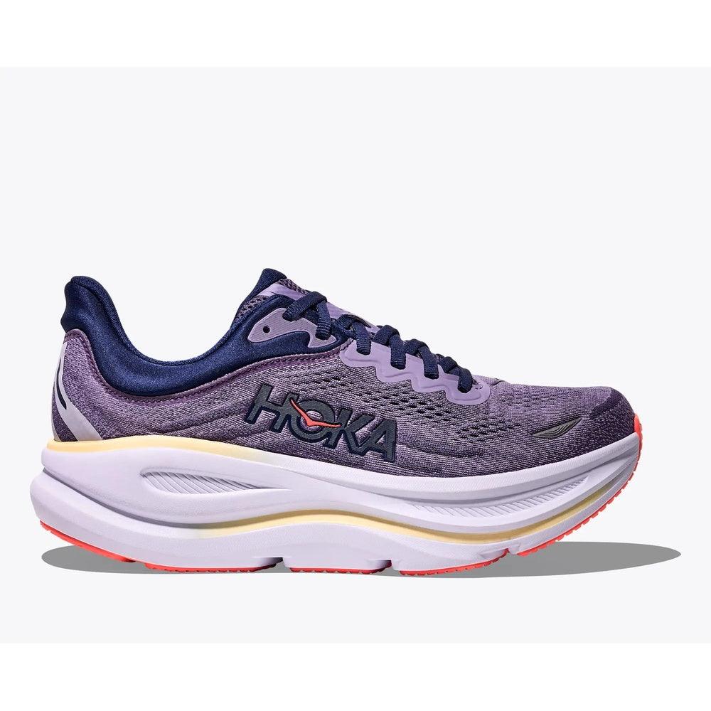 HOKA Bondi 9 women's running shoe in berry purple colorway with white midsole