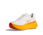 Hoka Bondi 9 women's running shoe in frost white with sunflower yellow midsole