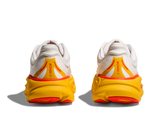 Hoka Bondi 9 running shoes in frost and sunflower colorway, rear view