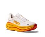 Hoka Bondi 9 women's running shoe in frost white with sunflower yellow midsole