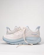 Hoka Clifton 10 women's running shoes in grout and mineral blue colorway