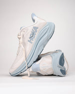 Hoka Clifton 10 women's running shoes in grout and mineral blue colorway