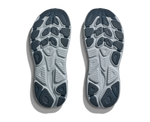 Bottom view of HOKA Clifton 10 women's shoes showing full outsole traction pattern in dark blue