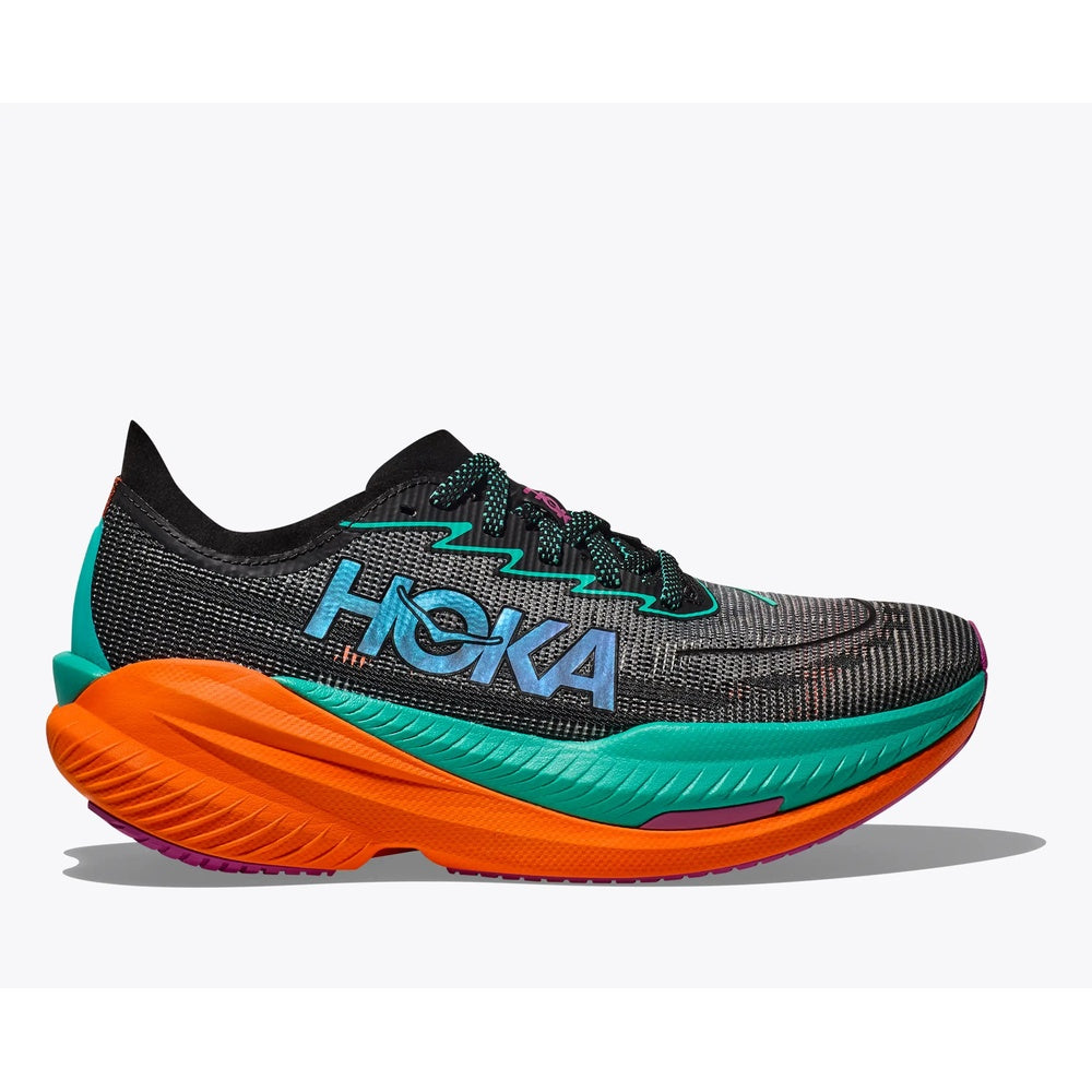 HOKA Mach X 2 running shoe in frost colorway with multicolor sole