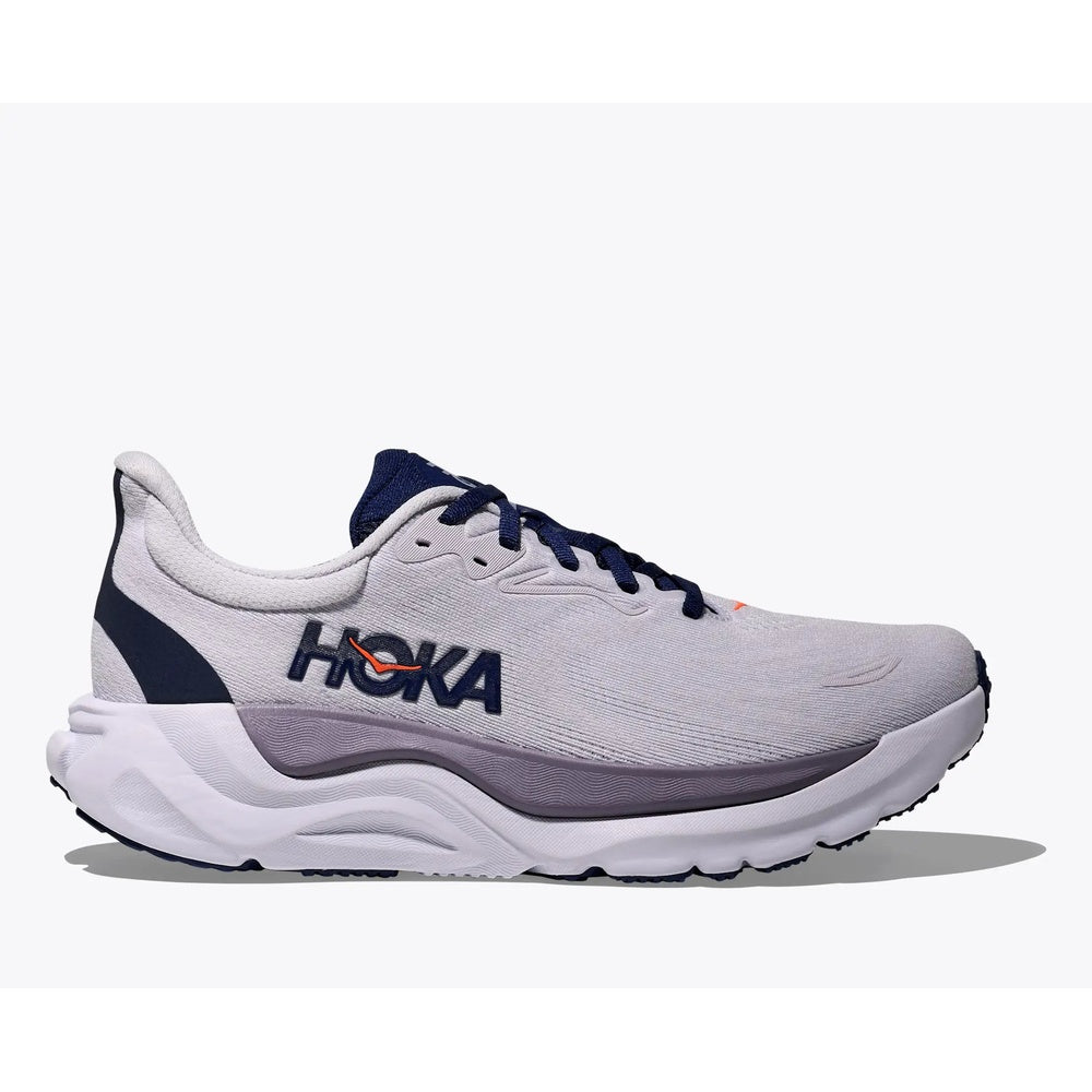 Hoka Arahi 8 women's running shoe in lilac cream with navy and orange accents