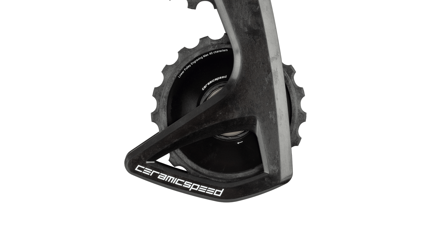 CeramicSpeed OSPW RS Alpha derailleur pulley system in black carbon fiber finish