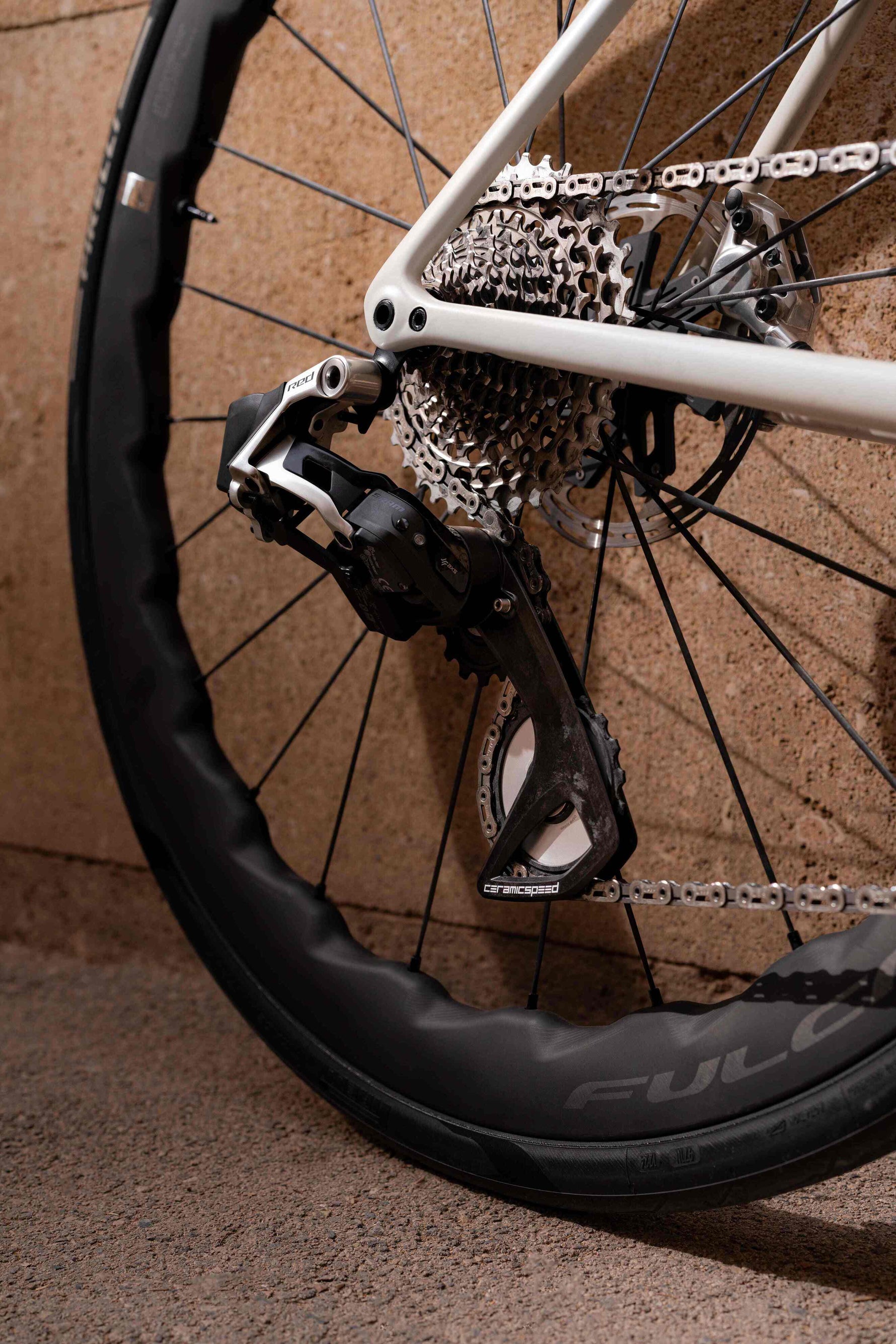 CeramicSpeed OSPW RS Alpha derailleur pulleys installed on SRAM AXS rear derailleur