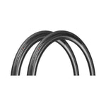 Pair of Pirelli P Zero Race TLR SL 700x28 black road bicycle tires standing upright