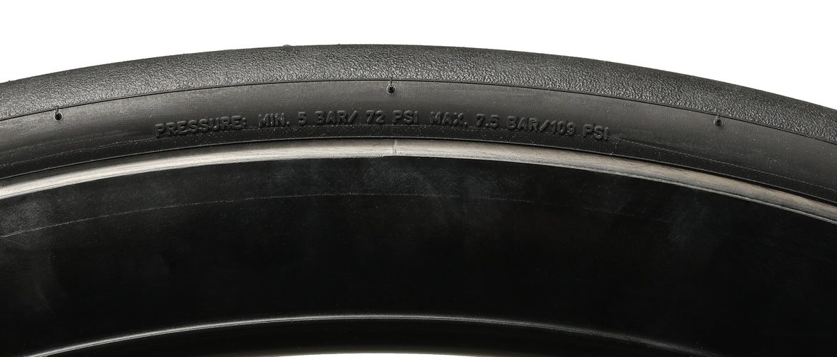 Pirelli P Zero Race TLR SL 700x28 black bicycle tire showing sidewall pressure markings