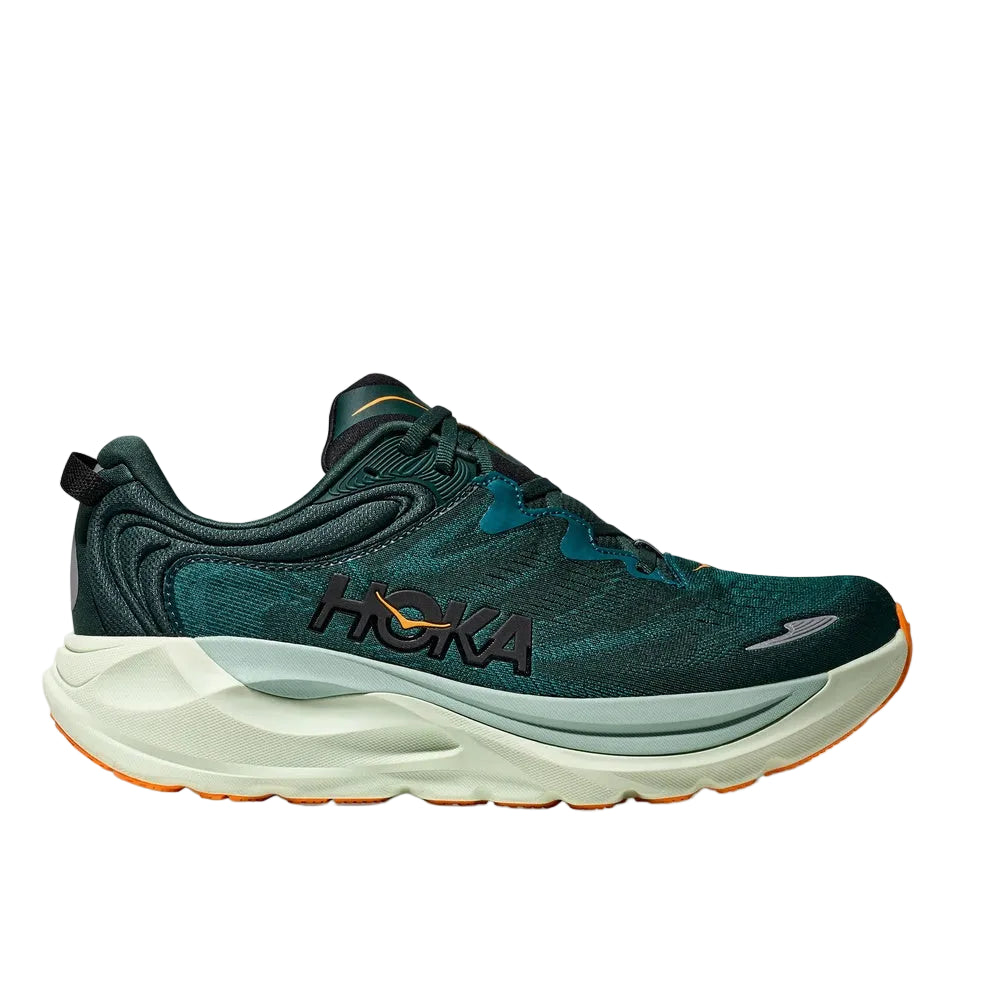 HOKA Gaviota 6 men's running shoe in bay leaf green with orange details
