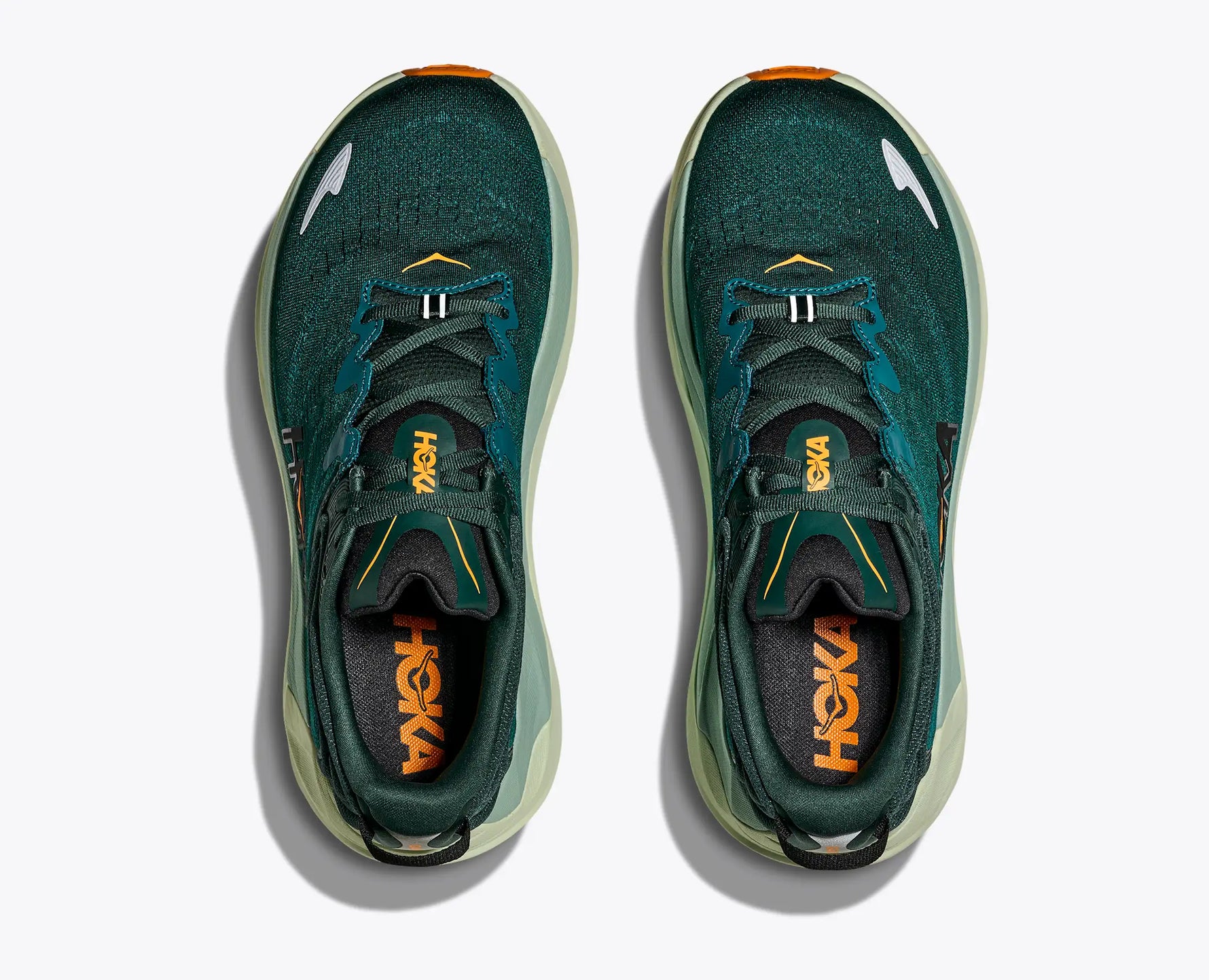Hoka Gaviota 6 men's running shoes in bay leaf green with orange details