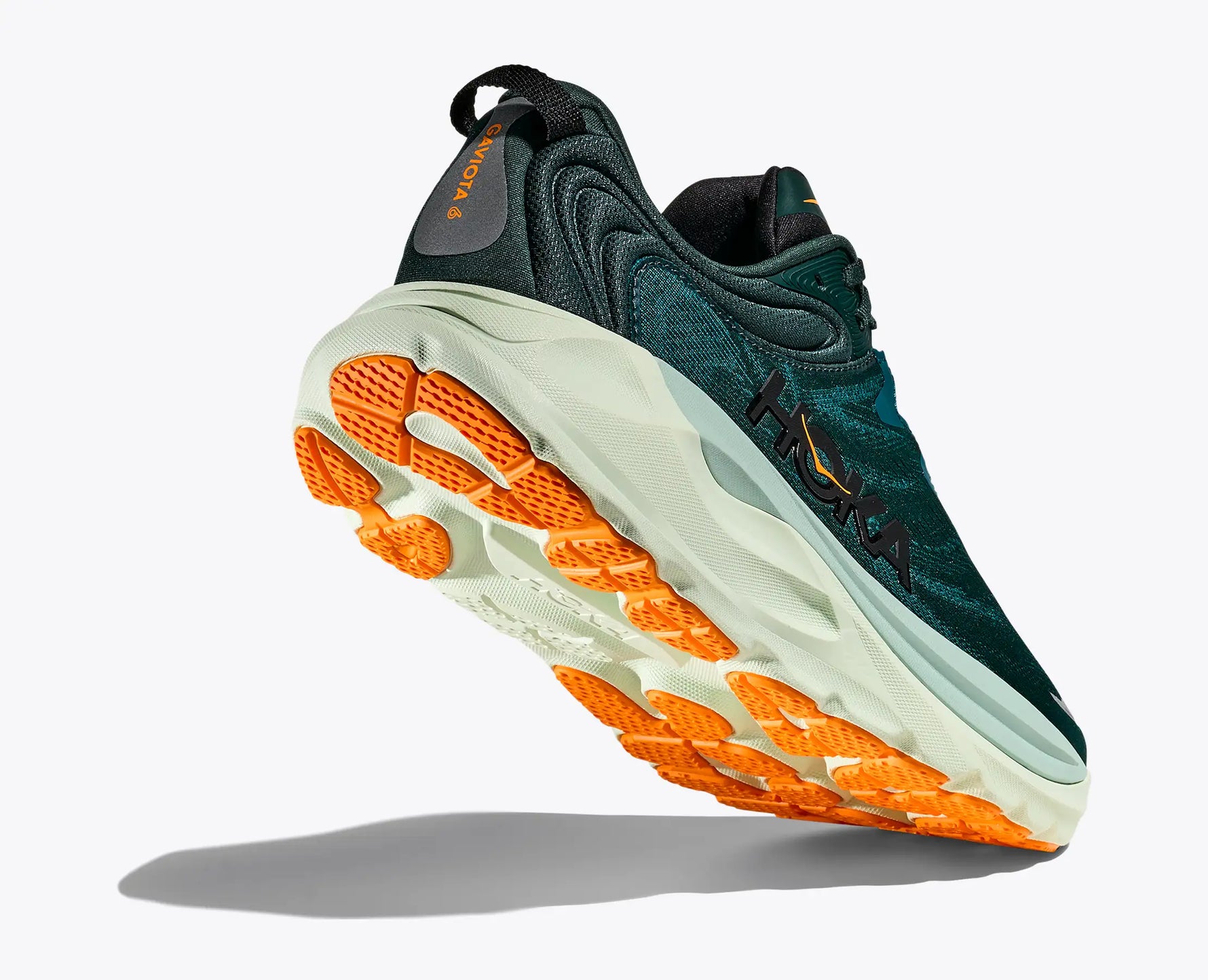 Hoka Gaviota 6 men's running shoe in bay leaf teal with orange sole