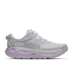 Hoka Gaviota 6 women's running shoe in stardust gray with mellow lilac sole, lateral view