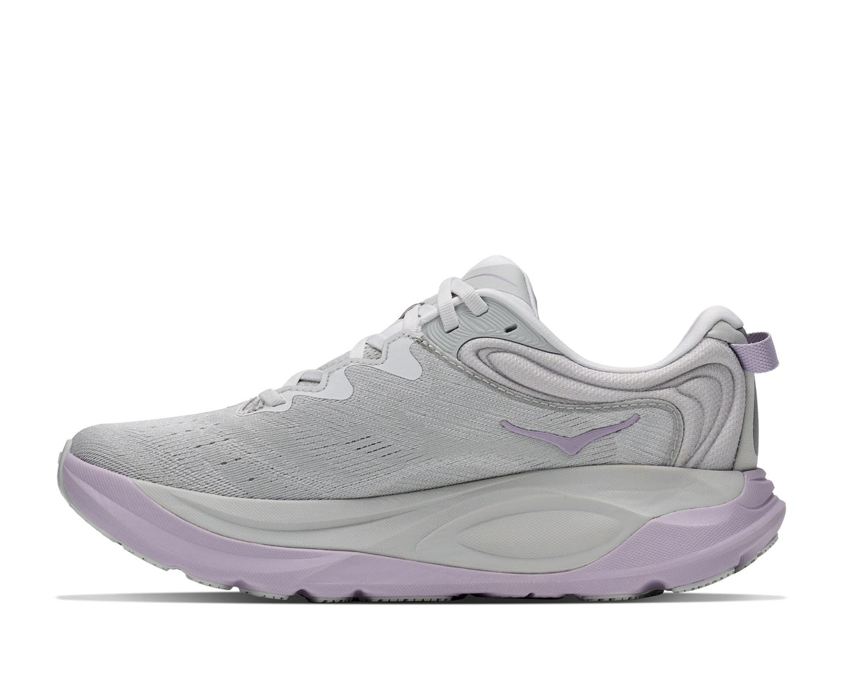 Hoka Gaviota 6 women's shoe in stardust gray and mellow lilac, medial side view