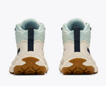 HOKA Transport Hike GTX mid-cut hiking shoes in Alabaster and Glimmering Blue, rear view