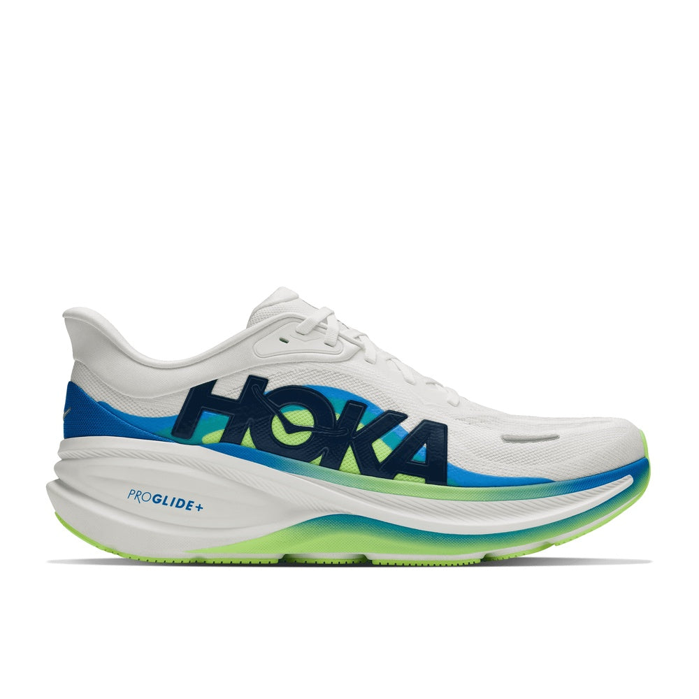 Hoka Clifton Pro running shoe in Frost and Virtual Blue lateral side view