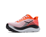 HOKA Clifton 11 running shoe in neon tangerine and frost, three-quarter front view