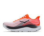 HOKA Clifton 11 running shoe in neon tangerine and frost colorway, medial side view