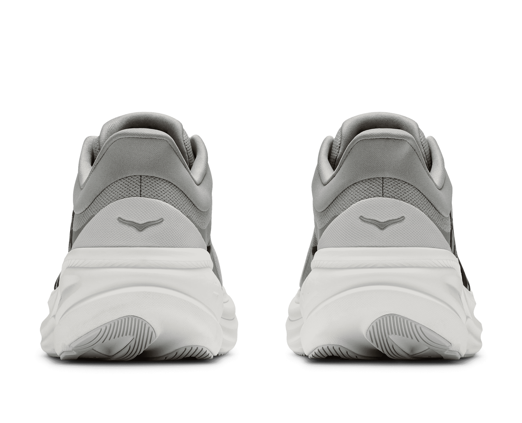 Hoka Clifton Pro running shoes in Stellar Grey shown from rear angle pair
