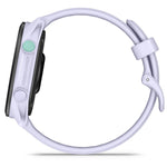 Garmin Forerunner 70 smartwatch in Cool Lavender, side profile view showing buttons