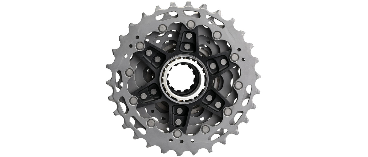 Shimano Dura-Ace CS-R9200 12-speed cassette with silver sprockets and black carrier