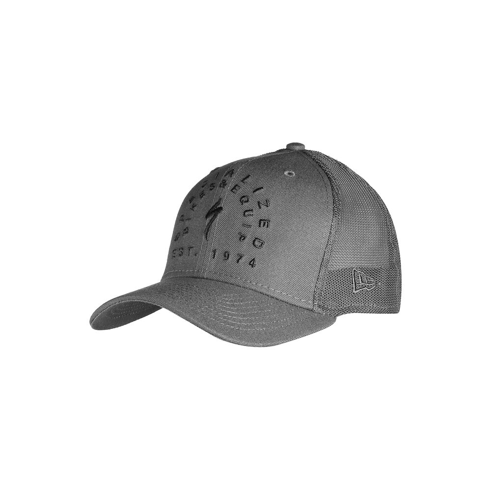 Specialized New Era Stoke Trucker Hat in dove grey with mesh back panels