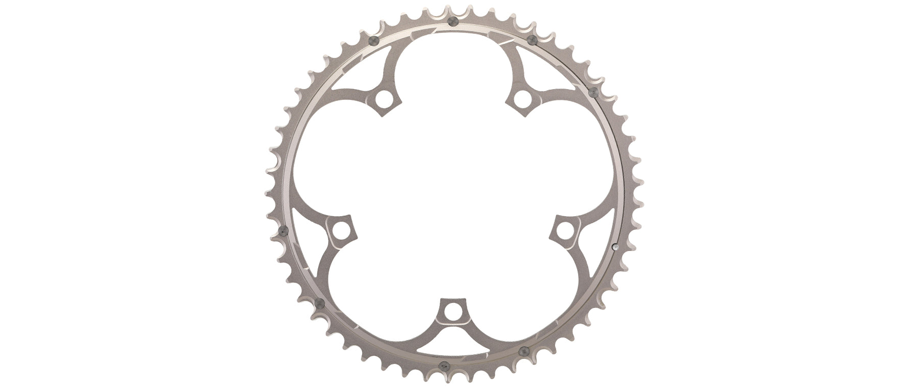Campagnolo silver chainring with 5-bolt pattern and toothed outer edge