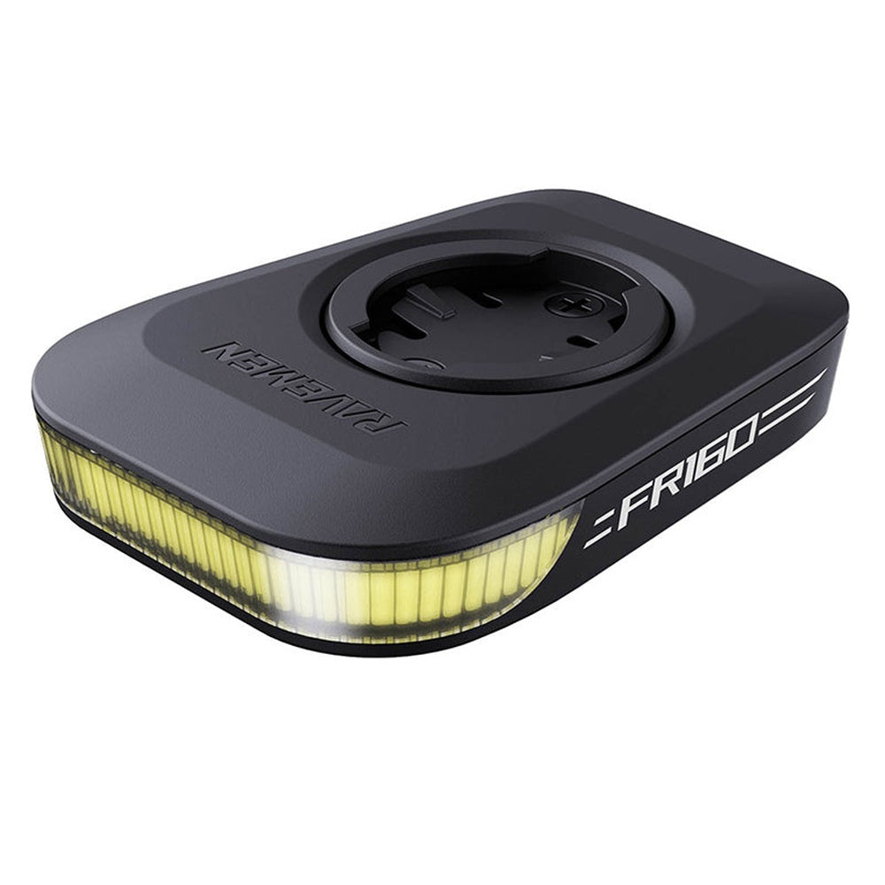 Ravemen FR160 black bike headlight with yellow LED strip and mount