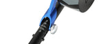 Close-up of Wahoo KICKR trainer adjustment mechanism showing wheel size markings on blue arm