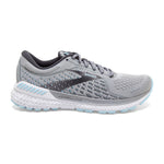 Brooks Adrenaline GTS 21 women's running shoe in oyster gray with light blue accents