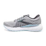 Brooks Adrenaline GTS 21 women's running shoe in oyster gray with light blue sole