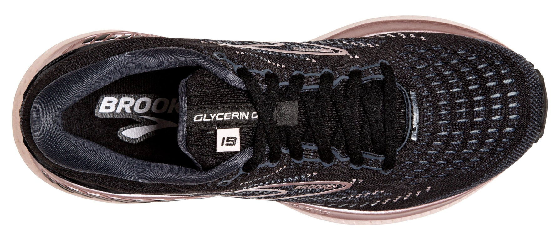 Brooks Glycerin GTS 19 women's running shoe in black with metallic details