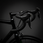 Black geometric patterned bar tape wrapped on bicycle drop handlebars
