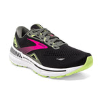 Brooks Adrenaline GTS 23 women's running shoe in black with green and pink details
