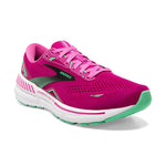 Brooks Adrenaline GTS 23 women's running shoe in bright pink with green accents