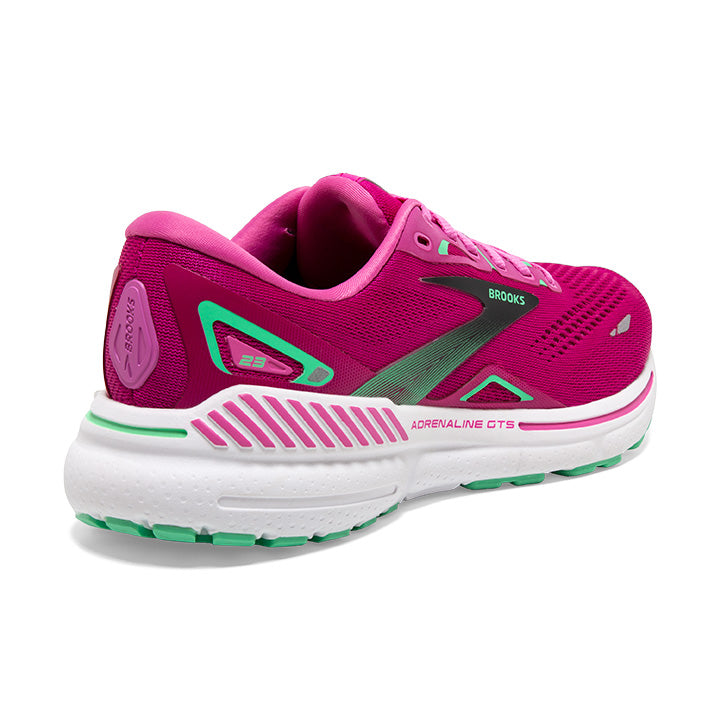 Brooks Adrenaline GTS 23 women's running shoe in pink and fuchsia colorway