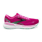 Brooks Adrenaline GTS 23 women's running shoe in bright pink with green accents
