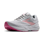Brooks Adrenaline GTS 24 women's running shoe in alloy grey white and zephyr pink colorway