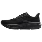 Brooks Ghost 17 women's running shoe in all-black colorway with DNA Loft midsole, lateral view