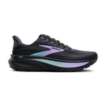Brooks Ghost 17 women's running shoe in black with purple and clearwater gradient accents