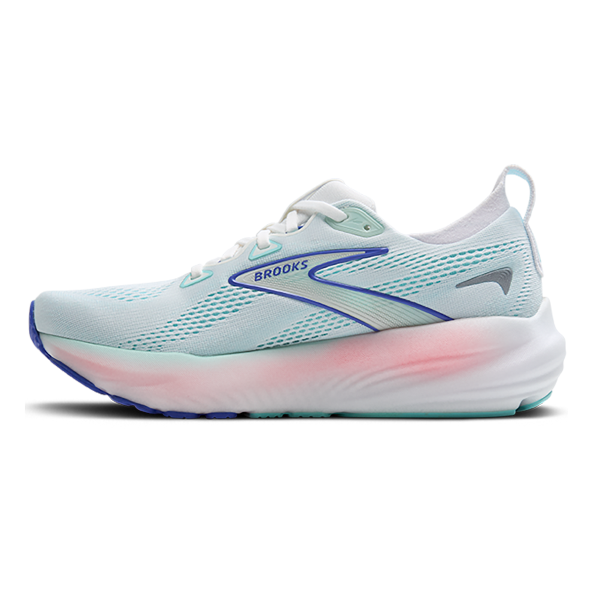 Brooks Glycerin 22 women's running shoe in white with light blue and blue accents