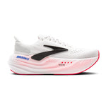 Brooks Glycerin Max women's running shoe in white with black swoosh and pink accents