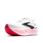 Brooks Glycerin Max women's running shoe in white with black swoosh and pink sole