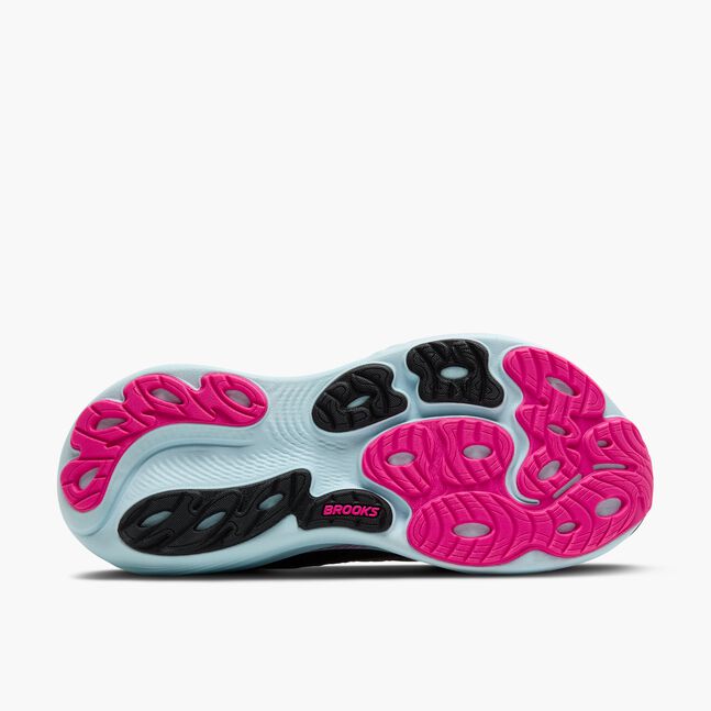 Brooks Adrenaline GTS 25 women's running shoe in black with cyber pink and iced aqua accents