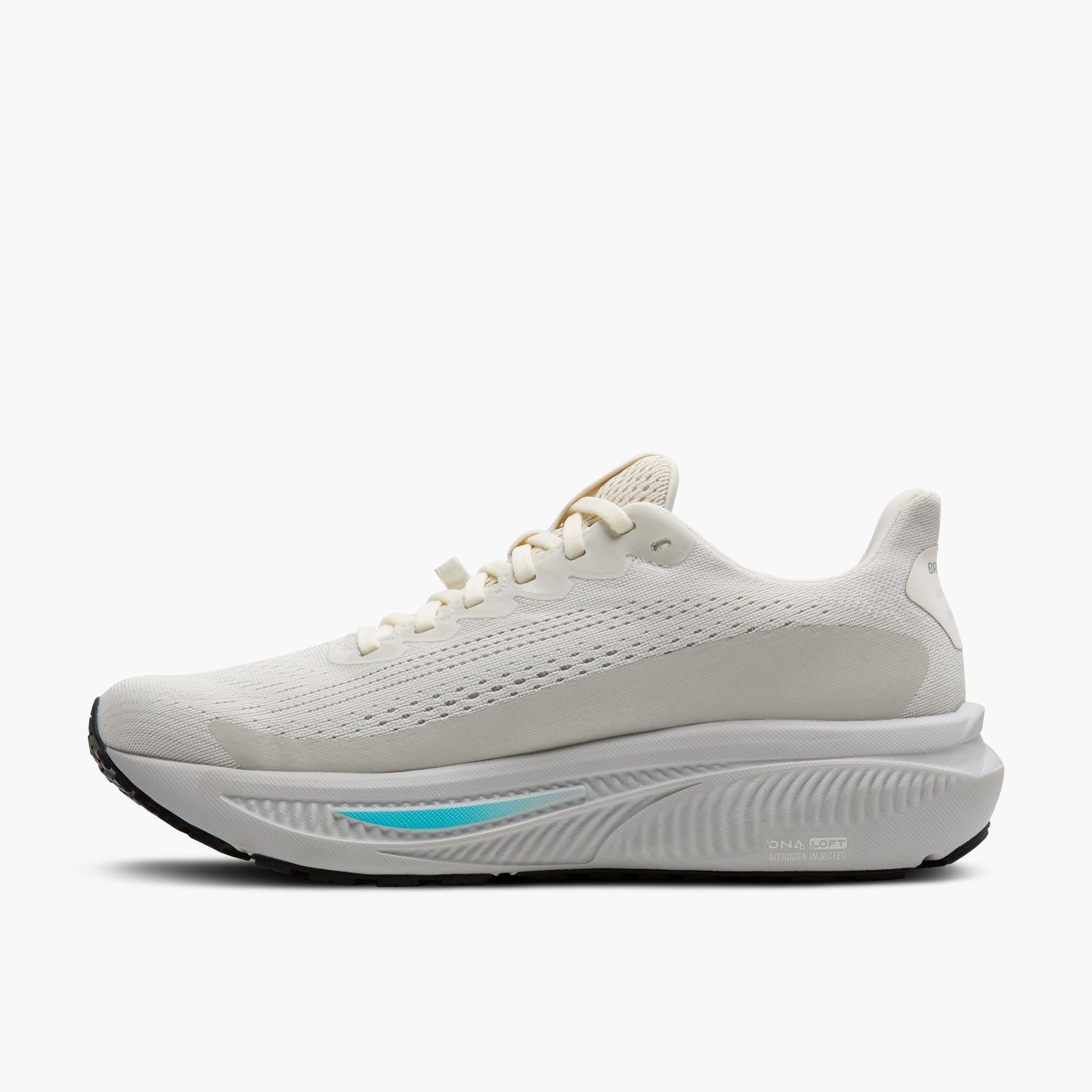 Brooks Ghost 17 GTX women's running shoe in coconut/oyster colorway with blue accent