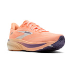 Brooks Ghost 18 running shoe in peach coral with grape purple outsole and coconut cream midsole