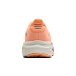Brooks Ghost 18 running shoe rear view in peach orange colorway with white midsole