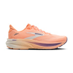 Brooks Ghost 18 running shoe in peach coral with purple gradient sole