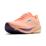 Brooks Ghost 18 running shoe in peach coral with grape purple and coconut cream details